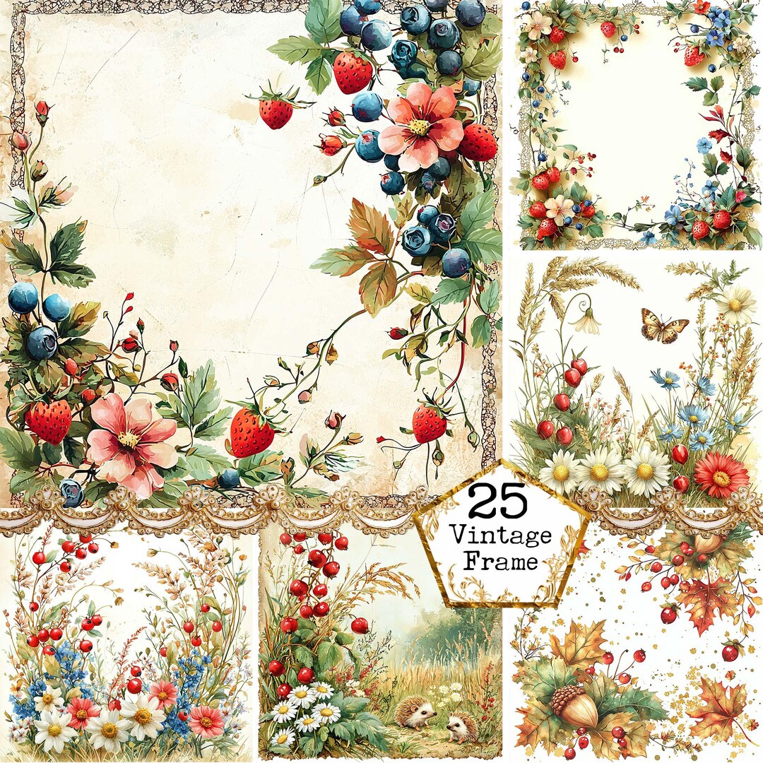 JPEG Vintage Spring Floral Frames Clipart Bundle Floral Backgrounds ...
