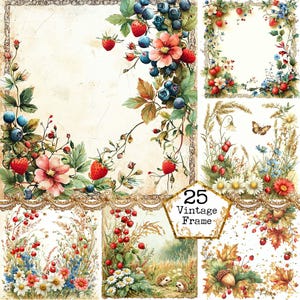 Cadres floraux printaniers vintage JPEG Bundle de cliparts arrière-plans floraux élément fleur Téléchargement instantané travaux manuels en papier indésirable Journal Scrapbooking