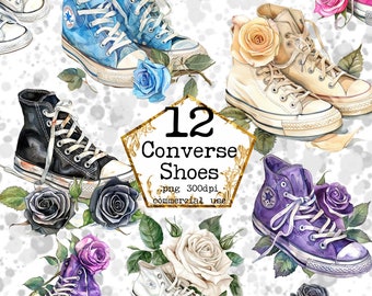 Acuarela Converse Zapatos clipart paquete Zapatos deportivos PNG Zapatos florales Imágenes prediseñadas modernas Descarga instantánea Artesanías de papel Diario basura Scrapbooking