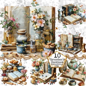 JPEG Grandma&#39;s Cookbook Clipart Bundle JPEG Instant Download Kitchen Clipart Kitchen Utensils Paper Crafts Junk Journal Scrapbooking