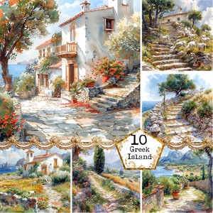 Eiland landschap Clipart JPEG bundel Tiny Island Clipart JPEG geit schapen natuurweergave Instant Download papier ambachten ongewenste dagboek Scrapbooking