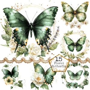 PNG + JPEG Aquarell Blumen Motte Clipart Bundle Frühling Clipart mystische Motten Art Instant Download Papier Handwerk Junk Journal Scrapbooking