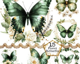 PNG + JPEG  Watercolor Floral Moth Clipart Bundle Spring Clipart Mystical Moths Art Instant Download Paper Crafts Junk Journal Scrapbooking