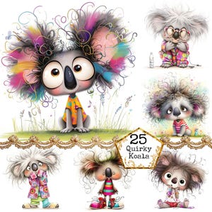 JPEG Quirky Koala Clipart Bundle Whimsical Koala Jungle Animal Clipart Instant Download Paper Crafts Junk Journal Scrapbooking