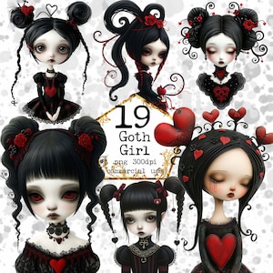 Goth Girl Clipart Bundle, Transparent PNG, Gothic Fashion Girl, Skulls, Vampire, Wiccan PNG Scrapbook Junk Journal Paper Crafts Scrapbooking