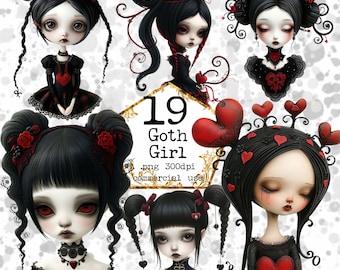 Goth Girl Clipart Bundle, Transparent PNG, Gothic Fashion Girl, Skulls, Vampire, Wiccan PNG Scrapbook Junk Journal Paper Crafts Scrapbooking