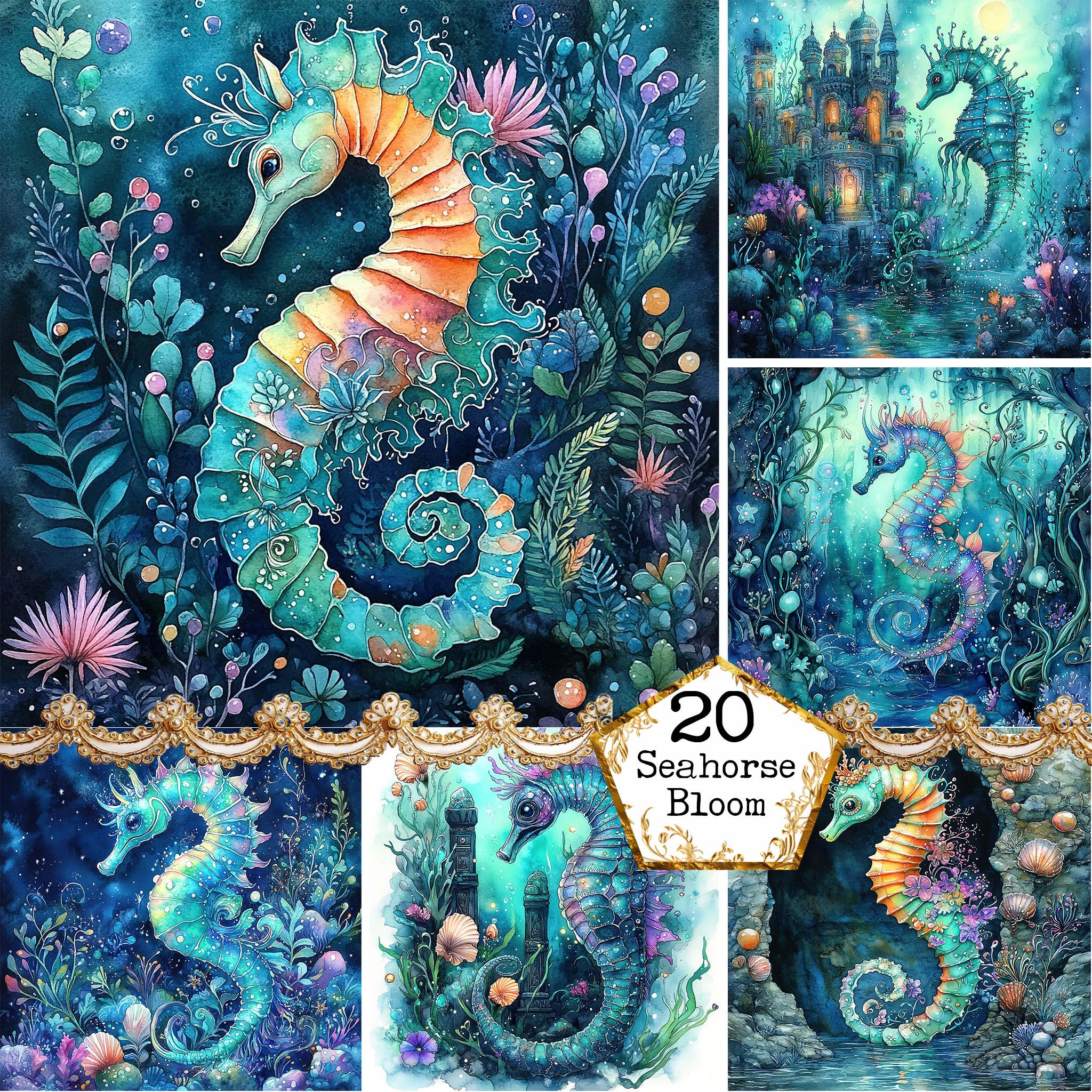JPEG 水彩画 タツノオトシゴ グラフィック 水中イラスト サンゴ礁 海藻
