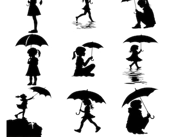20 Chica con paraguas svg, dxf, eps, ai, pdf, jpg, png Paraguas Svg Paraguas Cricut, Silueta de paraguas Paraguas Lluvia Svg Archivo de corte de paraguas