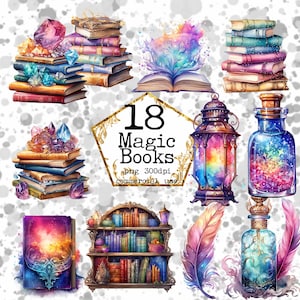 PNG magische boeken Clipart bundel PNG boekenplank lantaarn magische spreuk commercieel gebruik Instant Download papier ambachten ongewenste dagboek Scrapbooking