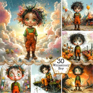 JPEG Whimsical Boy Scrapbook Paper Cyber City Sky Cloud Watercolor Art Commercial Use Instant Download Paper Craft Junk Journal Scrapbooking