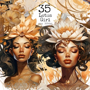 Lotus Girl Sublimation Design Clipart Bundle Yoga Clipart Espiritual PNG Meditação Download instantâneo Papel Artesanato Junk Journal Scrapbooking
