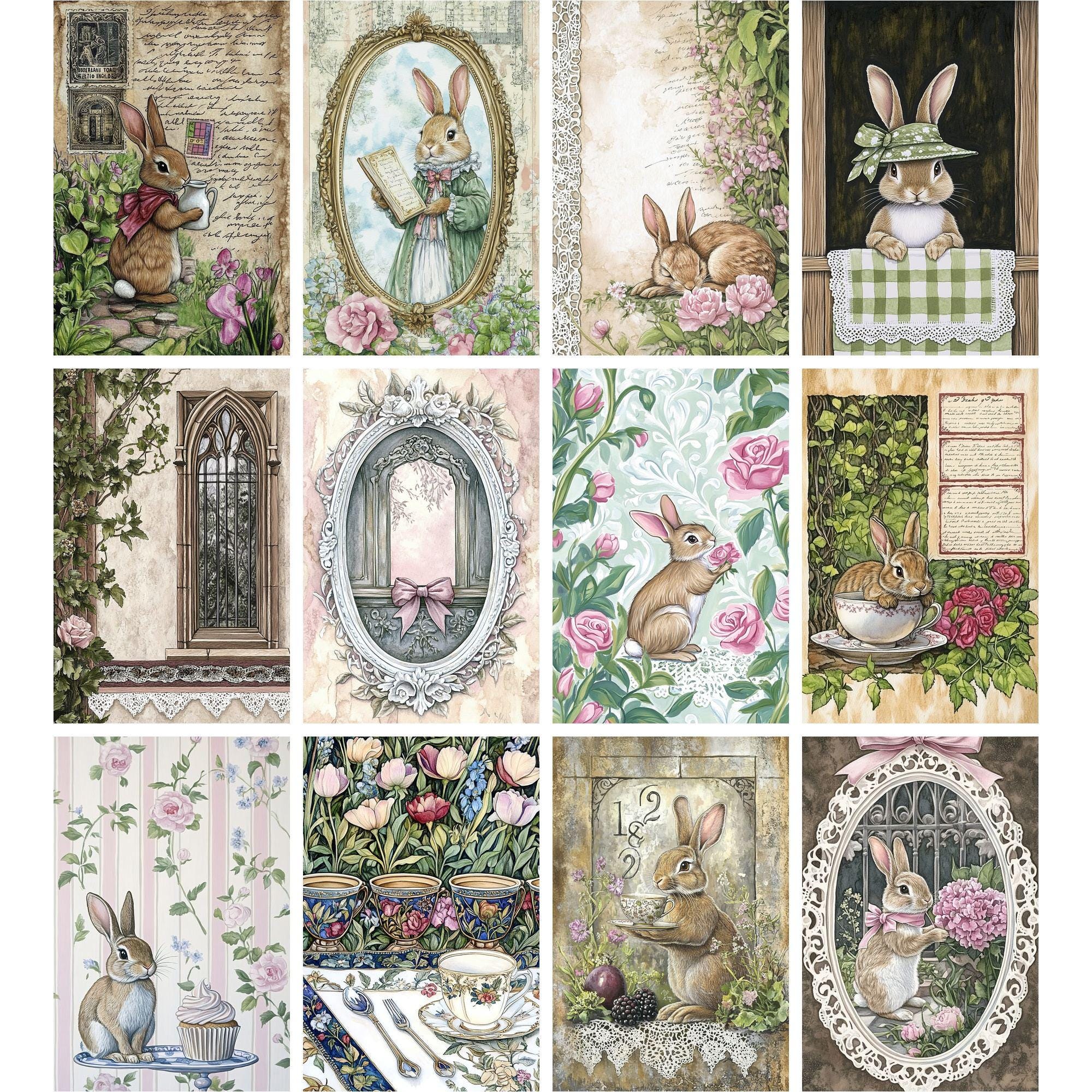 200 Bunnies - Digital Papers, Printable Easter Rabbit, Junk Journal Kit ...