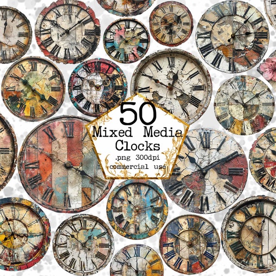 PNG Watercolor Vintage Rustic Clocks Clipart Bundle Clock Face PNG Commercial Use Instant Download Paper Crafts Junk Journal Scrapbooking