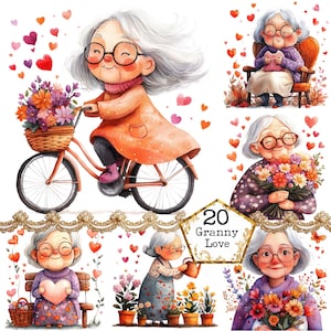 PNG + JPEG aquarelle mignon aimant grand-mère Clipart Bundle Funny grand-mère amour Clipart téléchargement immédiat papier artisanat indésirable journal Scrapbooking