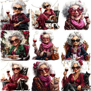 JPEG Watercolor Elderly Lady Having Red Wine Clipart Bundle Celebrating ...