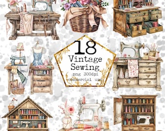 PNG Akwarela Szycie Clipart Maszyny do szycia Clipart Natychmiastowe pobieranie Shabby Chic Natychmiastowe pobieranie Papierowe rzemiosło Dziennik śmieci Scrapbooking
