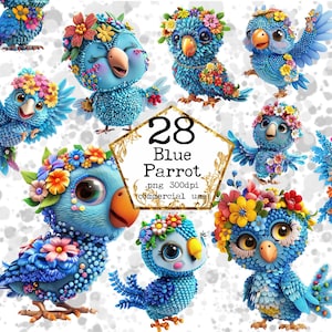 PNG Fantasy Parrot Clipart Bundle Exotic Clipart Jungle Clipart for Commercial Use Instant Download Paper Crafts Junk Journal Scrapbooking