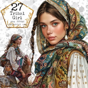 Tribal Girl Acuarela Clipart PNG ilustración set tambores Beautiful Girl Clipart Comercial, Pegatinas, Álbum de recortes, Diario basura, Artesanías de papel