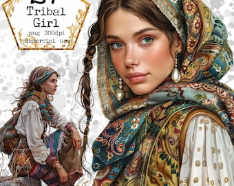 Tribal Girl Aquarell Clipart PNG Illustration Set Trommeln Schönes Mädchen Clipart Gewerblich, Aufkleber, Scrapbook, Junk Journal, Papiermodelle