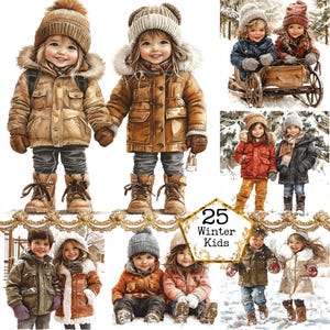 JPG Little Winter Children Best Friends Clipart Bundle Besties Friendship Art Clipart Instant Download Paper Craft Junk Journal Scrapbooking