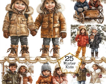 JPG Little Winter Children Best Friends Clipart Bundle Besties Friendship Art Clipart Instant Download Paper Craft Junk Journal Scrapbooking