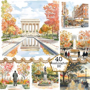 Pacote de clipart de aquarela JPEG Washington DC EUA Clipart Cidade Clipart Estado Clipart Download instantâneo Papel Artesanato Junk Journal Scrapbooking