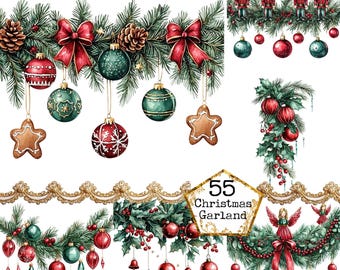 PNG + JPEG Watercolor Christmas Borders Clipart Bundle PNG Instant Download Paper Crafts Junk Journal Scrapbooking