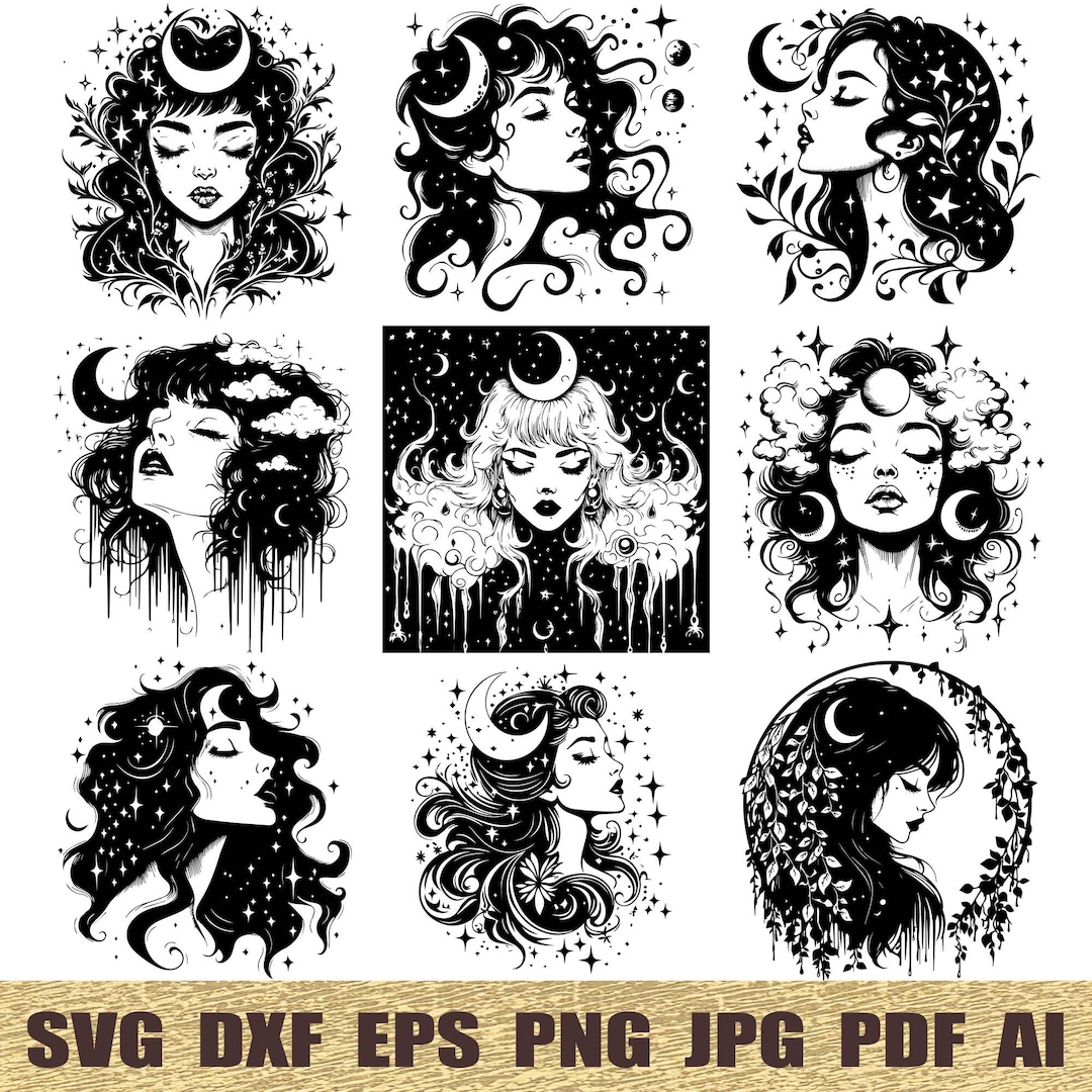 25 Moon Godess Svg, Dxf, Eps, Ai, Pdf, Jpg, Png Celestial Woman ...
