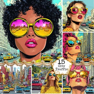 JPEG Retro Comic Style Pop Art Girls Bundle Pop Art Girl Retro Comic City Girl Instant Download Paper Crafts Junk Journal Scrapbooking