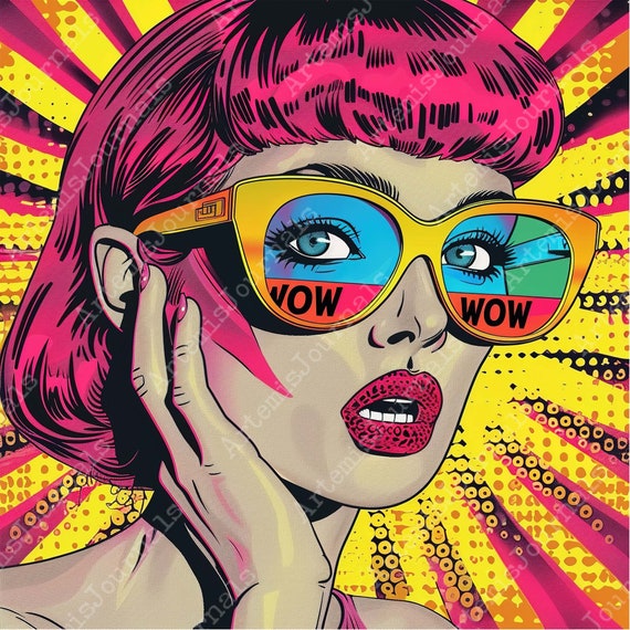 JPEG Pop Art Poster Girl With WOW Text Bundle JPEG Sun Glasses