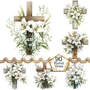 PNG + JPEG aquarelle floral croix Clipart Bundle Clipart religieux Clipart chrétien Téléchargement instantané Paper Craft Junk Journal Scrapbooking