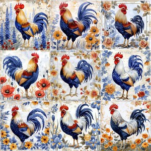 JPEG Shabby Chic Floral Rooster Scrapbook Paper Backgrounds Flowers ...