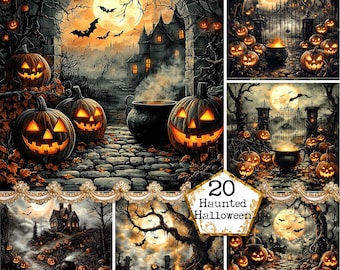 JPEG Watercolor Spooky Haunted House in the Woods Lonely House Halloween House Instant Download Paper Crafts Junk Journal Scrapbooking