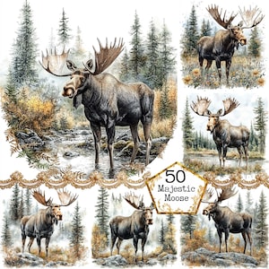 JPEG Aquarell Elch Clipart Bundle Wald Clipart Wald Kunst kommerzielle Nutzung Sofort-Download Papier Handwerk Junk Journal Scrapbooking