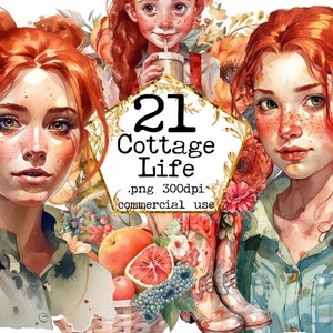 PNG Watercolour Cottagecore set clipart bundle redhead boots baskets aesthetic png clipart bundle interiour, fantasy, scrapbooking suplies