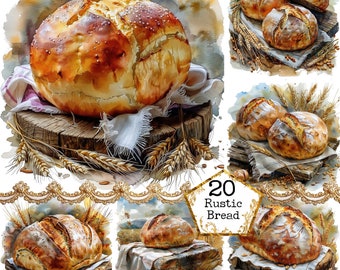Rustikt bröd med vete Clipart-paket JPEG Cottagecore Clipart Lantligt kökskonst Direktnedladdning Papperspyssel Skräpjournal Scrapbooking