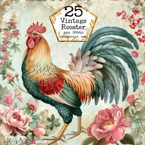 Watercolor rooster clipart, Farm animals Cockerel illustration Sublimation Design Instant Download Paper Crafts Junk Journal Scrapbooking