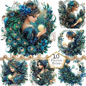 JPEG fée paon Clipart Bundle fée magique plume de paon Clipart fille Clipart Téléchargement instantané papier artisanat indésirable Journal Scrapbooking