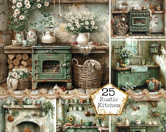 JPEG Shabby Chic Rustic Green Kitchen Clipart Bundle High Quality Watercolor JPGs Instant Download Paper Crafts Junk Journal Scrapbooking