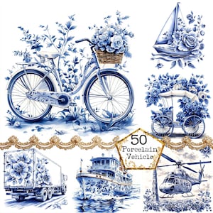 JPEG Veicoli di trasporto antichi Piastrelle Clipart Bundle Piastrelle mediterranee Ceramica Download immediato Carta artigianale Rifiuti Giornale Scrapbooking