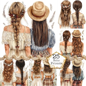 JPEG aquarela boho melhores amigos clipart pacote besties amizade clipart download instantâneo papel artesanato lixo diário scrapbooking