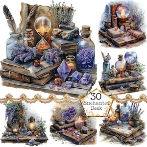 Bundle de cliparts de bureau sorcières JPEG boule de cristal pierres magiques sorts et potions Clipart téléchargement immédiat papier créatif journal indésirable Scrapbooking