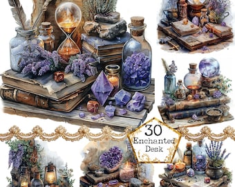 JPEG Witches Desk Clipart Bundle Crystal Ball Magic Stones Spells and Potions Clipart Instant Download Paper Craft Junk Journal Scrapbooking