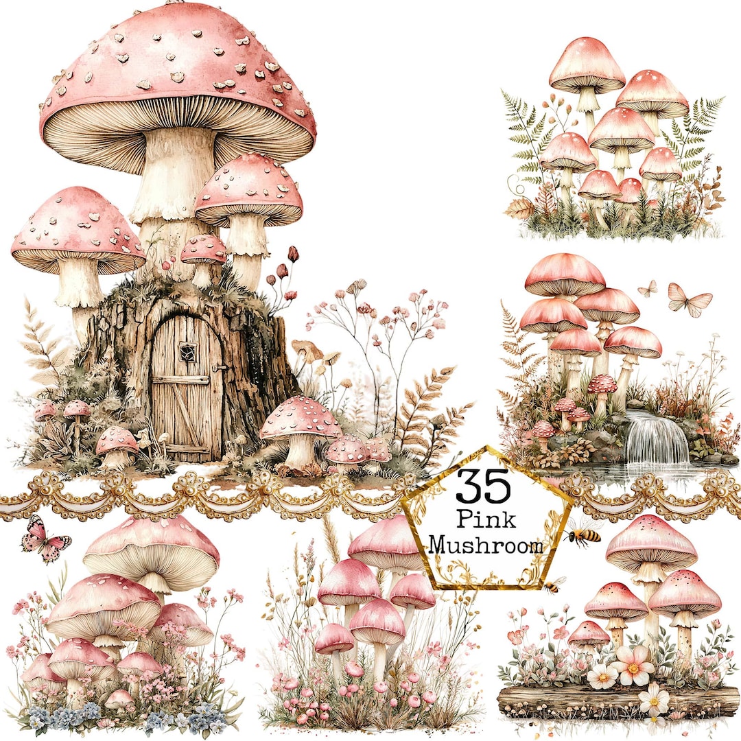 PNG + JPEG Watercolor Magical Mushroom Clipart Bundle Glowing Mushroom ...