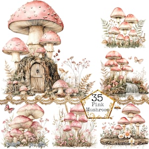 Bundle de cliparts aquarelle champignon magique, clipart fée champignon lumineux, téléchargement immédiat, travaux manuels en papier, journal indésirable, scrapbooking