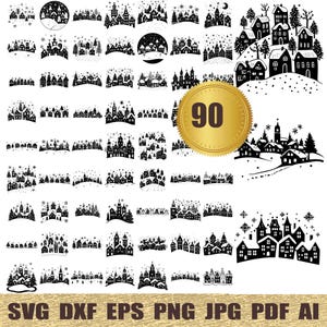 90 Winter Village svg, dxf, eps, ai, pdf, jpg, png Monsters Christmas Town Cut File printable vectors commercial use instant download