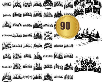 90 Winter Village svg, dxf, eps, ai, pdf, jpg, png Monsters Christmas Town Cut File printable vectors commercial use instant download