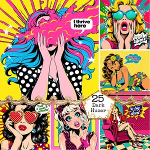 JPEG donkere humor retro komische stijl popart meisjes bundel popart meisje clip art retro komisch meisje direct downloaden papier ambachten ongewenste dagboek