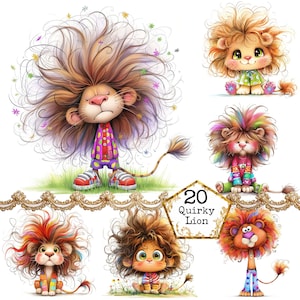 JPEG Watercolor Quirky Lion Clipart Bundle Whimsical Lion Funny Animal Safari Animal Instant Download Paper Crafts Junk Journal Scrapbooking