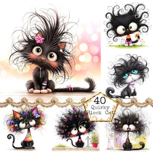 Bundle de cliparts aquarelle chat noir fantaisiste aquarelle chat original chat drôle Téléchargement instantané artisanat en papier Junk Journal Scrapbooking